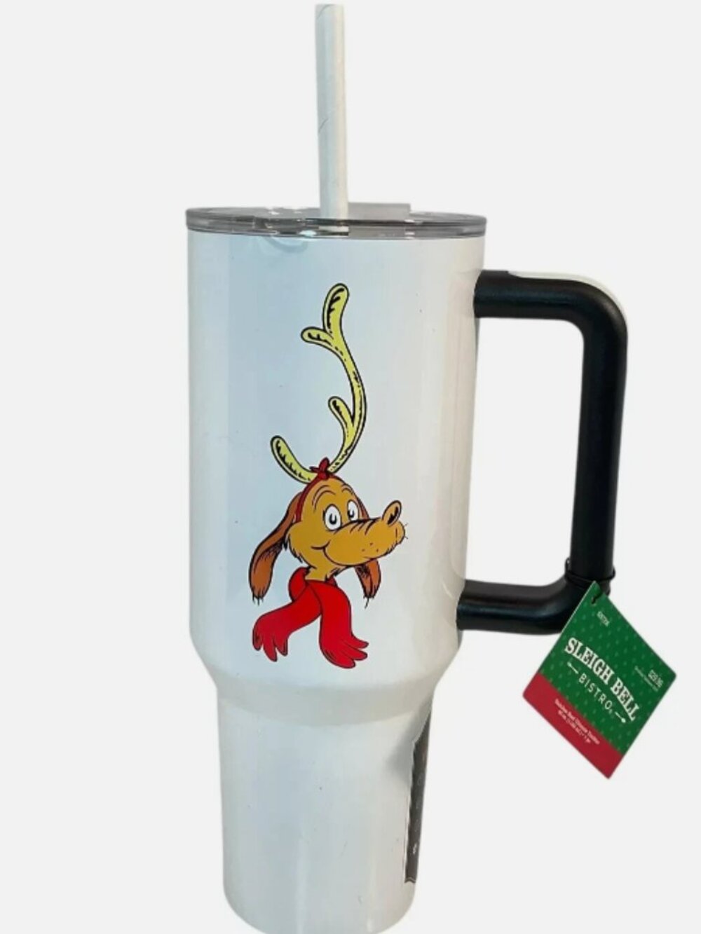 Grinch Max Dr. Seuss Stainless Steel White Tumbler w Handle Straw 40 Oz Hot Cold